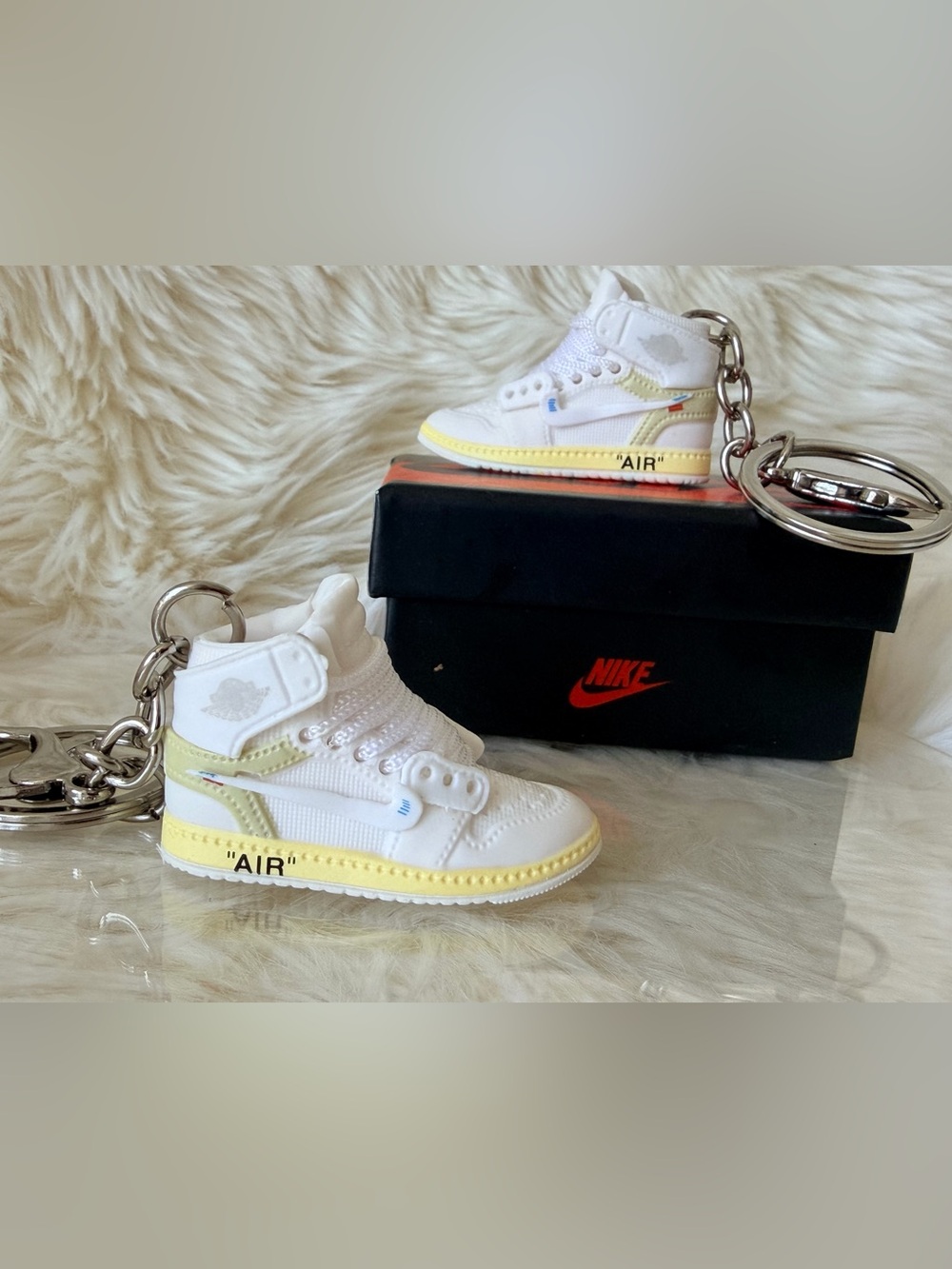 Nike Air Jordan 1 High Off White & Yellow Mini Sneaker Keychains